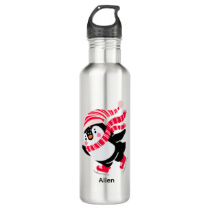 Christmas Penguin in a Hat and Scarf on Skates 710 Ml Water Bottle