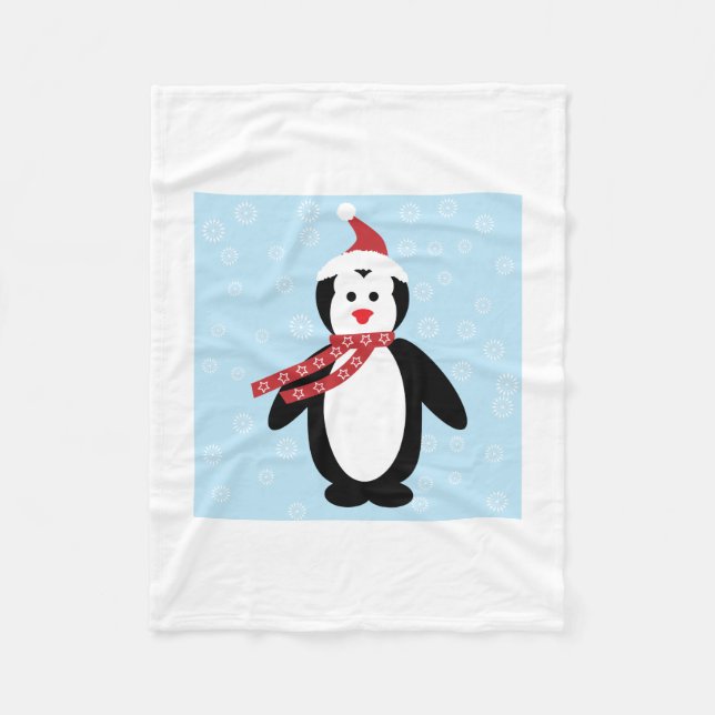 Christmas Penguin in Snow Toddler Fleece Blanket (Front)
