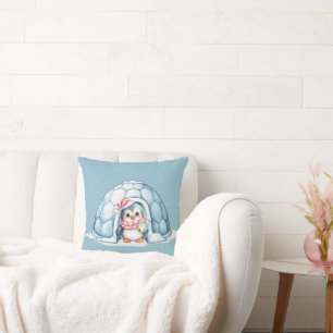 Christmas Penguin In Snowflakes Throw Pillow