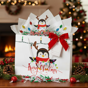 Christmas penguin large gift bag