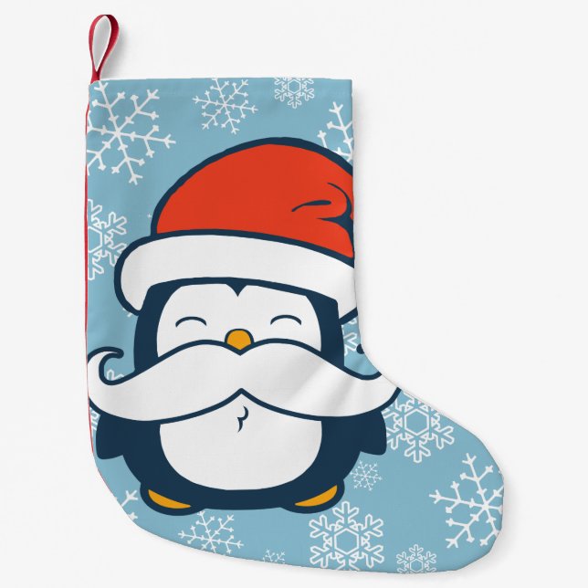 Christmas Penguin Moustache Trend Small Christmas Stocking (Front)