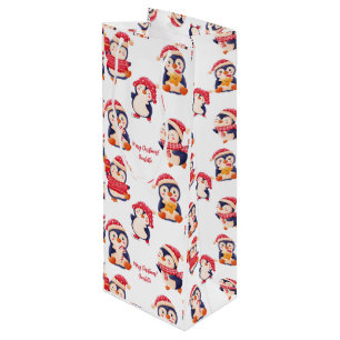 Christmas Penguin name Wine Gift Bag