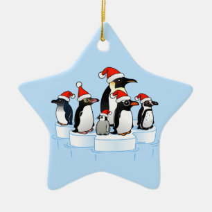 Christmas Penguin Party Ceramic Ornament