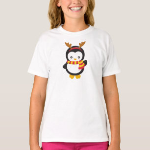 Christmas Penguin, Penguin With Scarf, Antlers T-Shirt