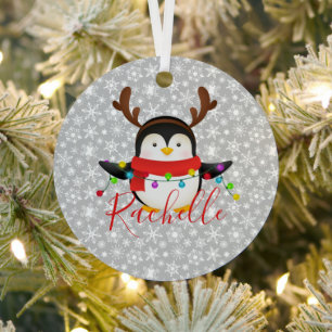 Christmas penguin personalized metal ornament