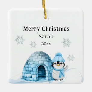 Christmas penguin photo winter child ceramic ornament