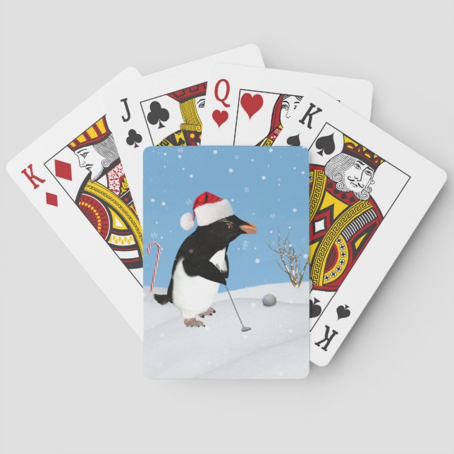 Christmas, Penguin Playing Golf Playing Cards (Back)