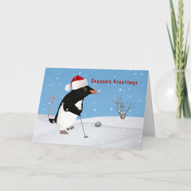 Christmas, Penguin Playing Golf, Season's Greeting Holiday Card (Front)
