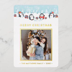 Christmas Penguin Present Joy    Foil Card