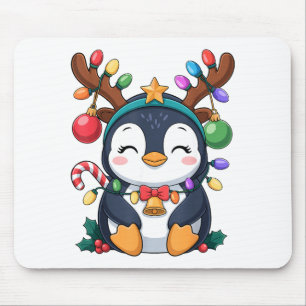 Christmas Penguin Reindeer Lights Holiday Animal K Mouse Pad