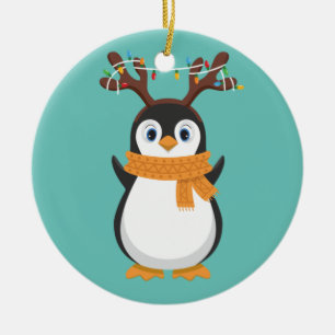 Christmas Penguin Reindeer Santa Holiday Pajama Ceramic Ornament