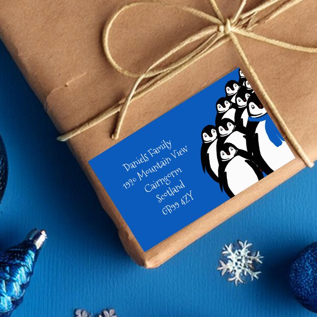 Christmas Penguin Return Address Blue Sticker (Creator Uploaded)