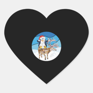 christmas Penguin riding a elk Heart Sticker