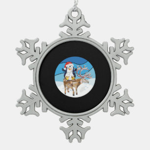 christmas Penguin riding a elk Snowflake Pewter Christmas Ornament