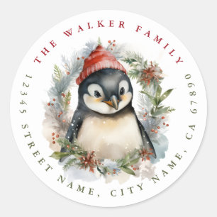 Christmas Penguin Round Stickers