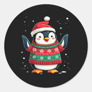 Christmas Penguin Santa  Classic Round Sticker