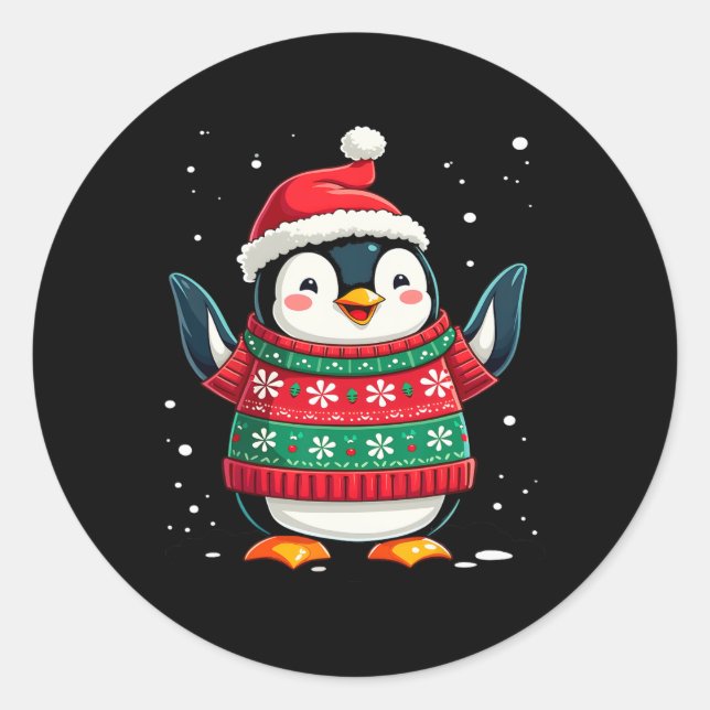 Christmas Penguin Santa  Classic Round Sticker (Front)
