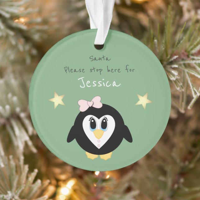 Christmas penguin Santa stop here green Ornament (Tree)