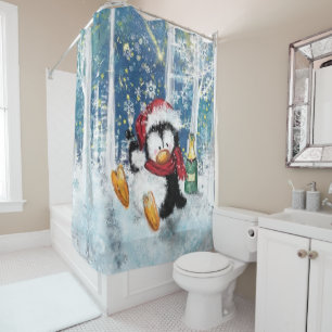 Christmas Penguin Shower Curtain