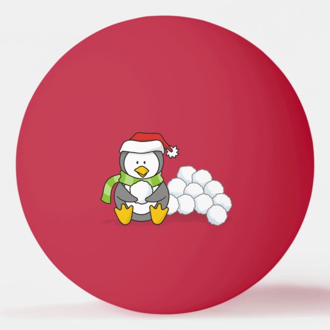 Christmas penguin sitting with snow balls (Front)