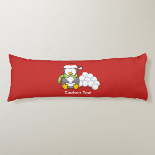 Christmas penguin sitting with snow balls body pillow