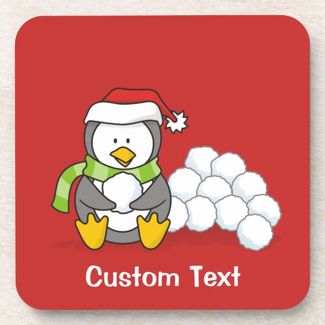 Christmas penguin sitting with snow balls coaster (Front)