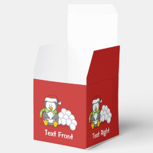 Christmas penguin sitting with snow balls favor box
