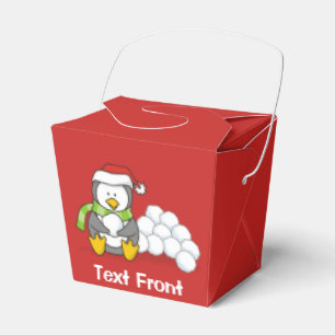 Christmas penguin sitting with snow balls favor box