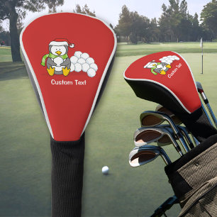 Christmas penguin sitting with snow balls golf head cover