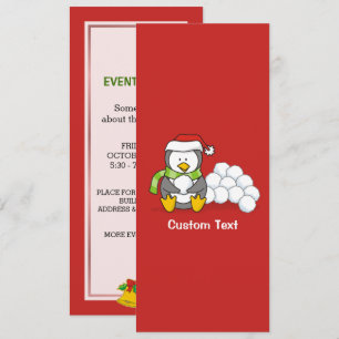 Christmas penguin sitting with snow balls invitation