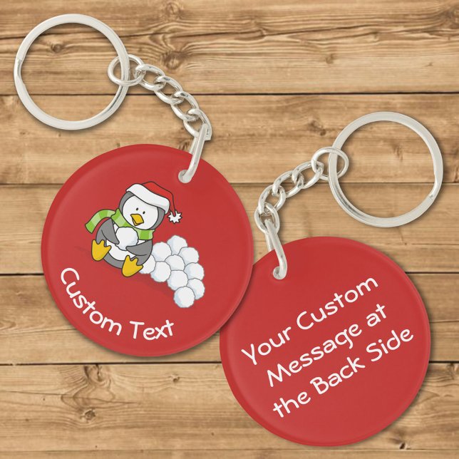 Christmas Penguin Sitting with Snow Balls Keychain (Creator Uploaded)