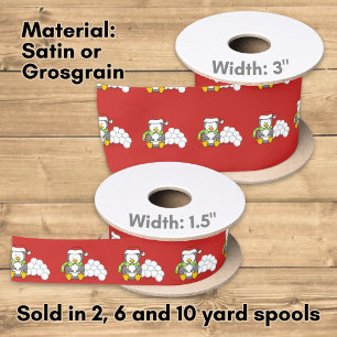 Christmas penguin sitting with snow balls satin ribbon