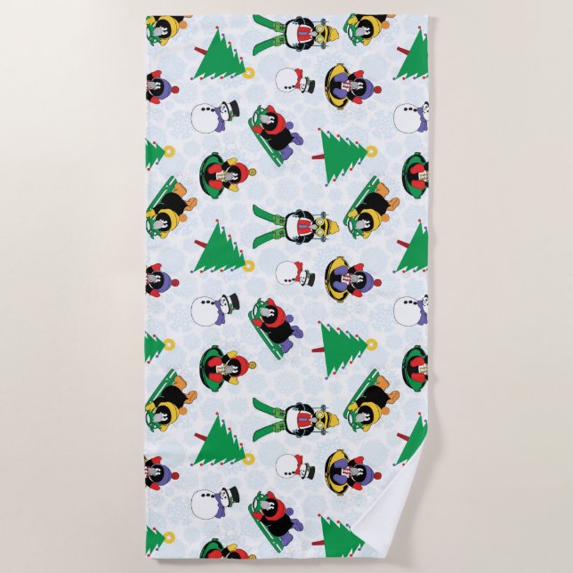 Christmas penguin skiing beach towel (Front)