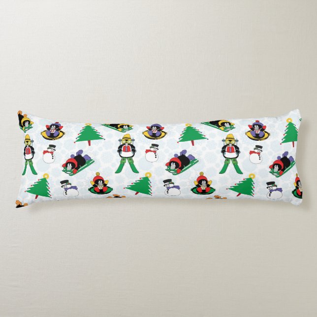 Christmas penguin skiing body pillow (Front)
