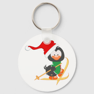 Christmas Penguin Skiing Keychain