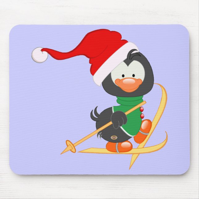 Christmas Penguin Skiing Mouse Pad (Front)
