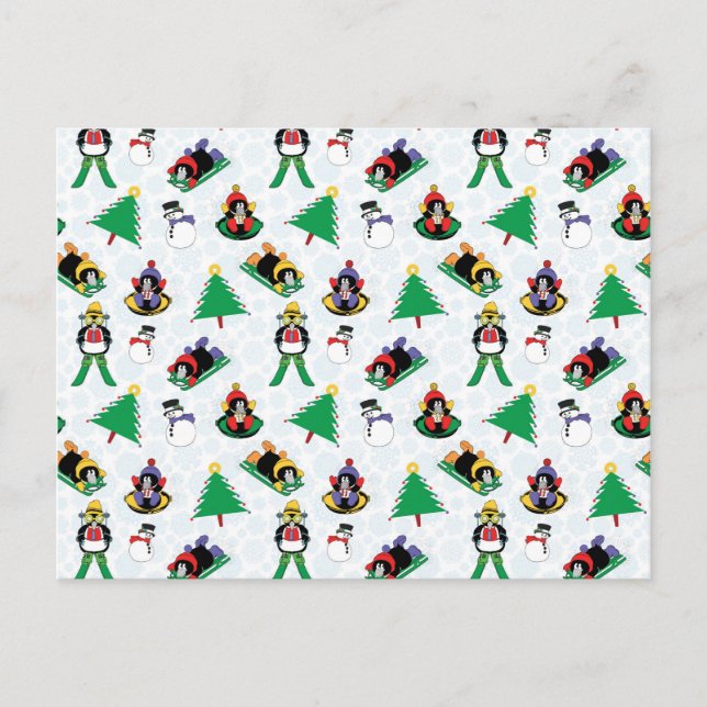 Christmas penguin skiing postcard (Front)