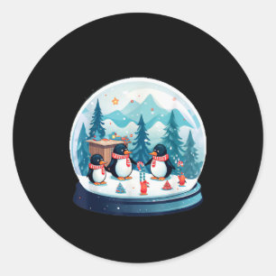 Christmas Penguin Snow Globe Scene Family Holiday  Classic Round Sticker