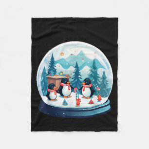 Christmas Penguin Snow Globe Scene Family Holiday Fleece Blanket