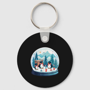 Christmas Penguin Snow Globe Scene Family Holiday  Keychain