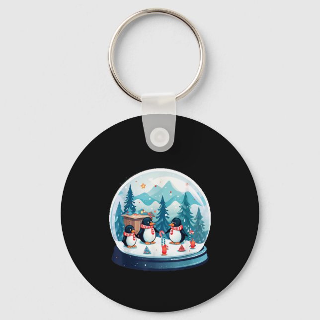 Christmas Penguin Snow Globe Scene Family Holiday  Keychain (Front)
