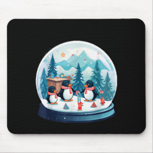 Christmas Penguin Snow Globe Scene Family Holiday Mouse Pad