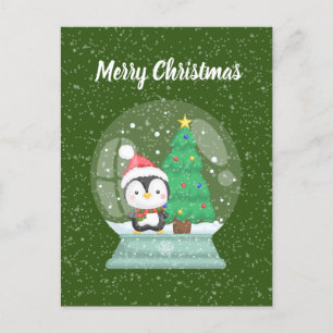 Christmas penguin snowglobe Holiday Postcard