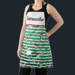 Christmas Penguin Snowman Green Glitter Stripes Apron<br><div class="desc">This design may be personalized in the area provided by changing the photo and/or text. Or it can be customized by clicking Personalize this Template and then choosing the click to customize further option and delete or change the colour of the background, add text, change the text colour or style,...</div>