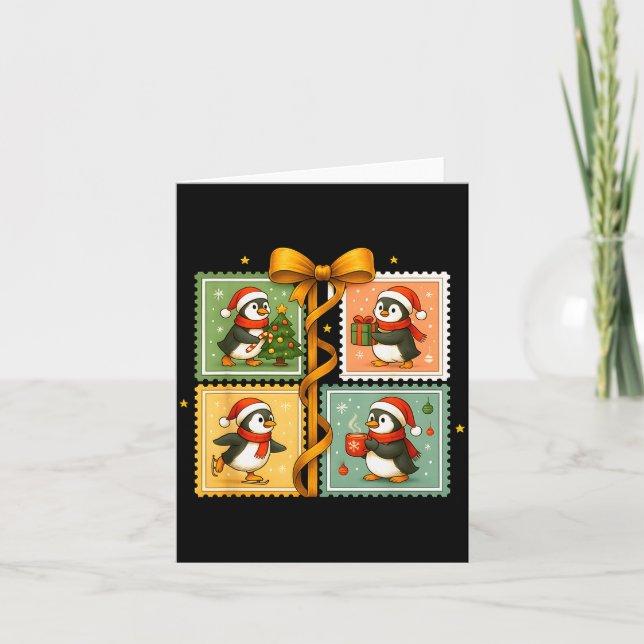 Christmas Penguin Stamp Collage  Card (Front)
