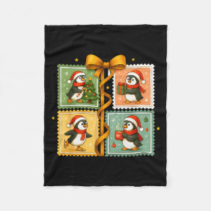 Christmas Penguin Stamp Collage  Fleece Blanket