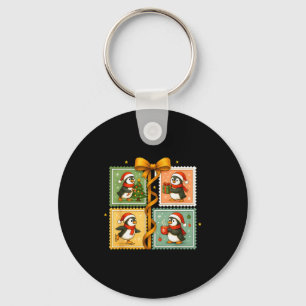 Christmas Penguin Stamp Collage  Keychain