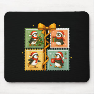 Christmas Penguin Stamp Collage  Mouse Pad