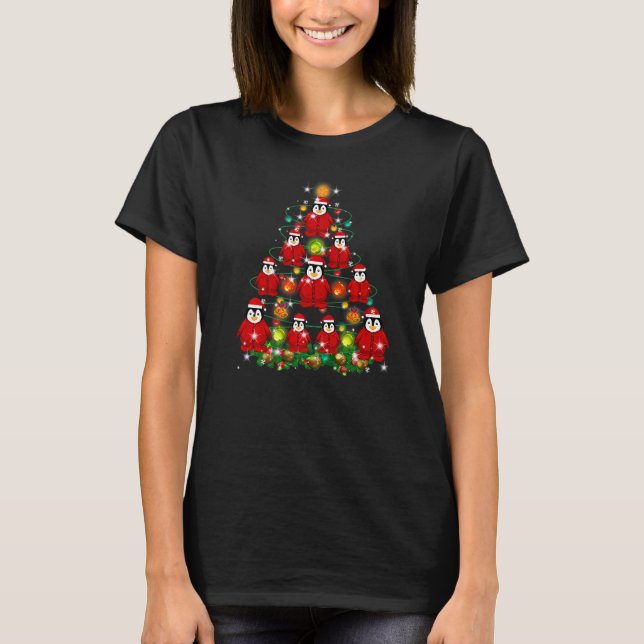 Christmas Penguin Tree Lights Santa Pajamas For Bo T-Shirt (Front)