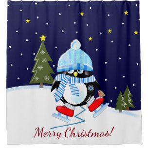 Christmas penguin trying to skate + custom text